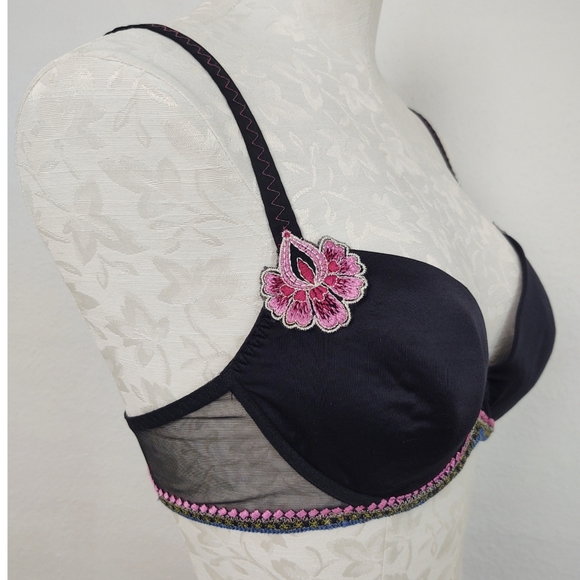 Simone Perele Bra Lingerie Embroidered Band & Lotus Flower Appliques Size 36B - Picture 4 of 13